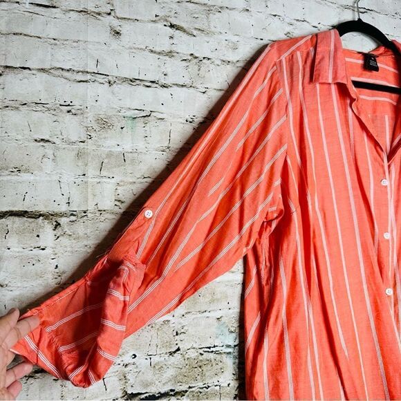 Millenium Striped Button Down Bright Top Plus 2X - Picture 7 of 8